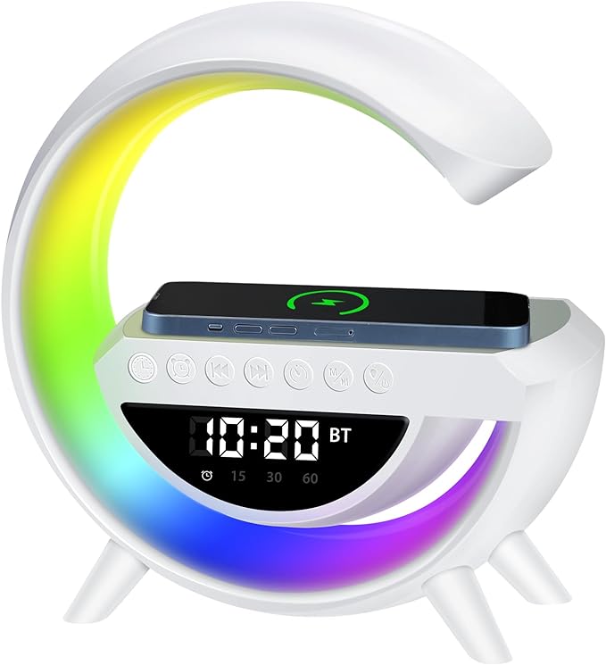 Lámpara RGB Bluetooth con Alarma y Carga Inalámbrica – Iluminación y Sonido Integrados